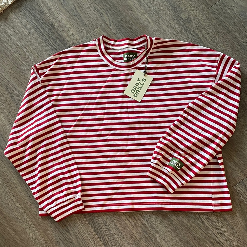 Daily Drills Long Sleeve Red and White Striped Shirt
